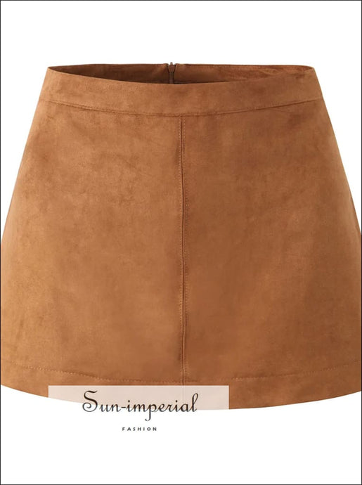 Women’s High Waist Suede Faux Leather Mini Skirt Sun-Imperial United States