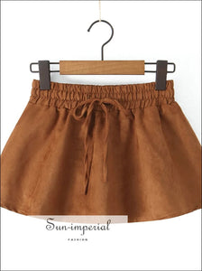 Women’s High Waist A-line Suede Faux Leather Skater Mini Skirt A-Line Sun-Imperial United States