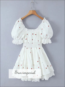 Women’s White Short Sleeve A-line Mini Dress With Strawberry Print Detail A-Line Sun-Imperial United States