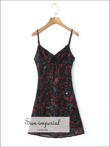 Women’s Black Midi Dress With Red Rose Print Sling Sun-Imperial United States
