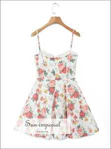 Women’s White Floral Cotton Corset Style A-line Mini Dress A-Line Sun-Imperial United States