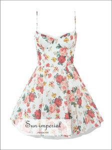 Women’s White Floral Cotton Corset Style A-line Mini Dress A-Line Sun-Imperial United States