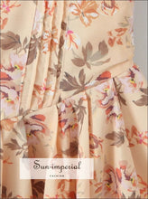 Women’s Floral v Collar Corset Style Mini Dress with Short Puff Sleeve Detail V With Sun-Imperial United States
