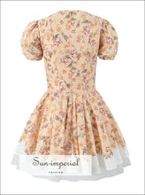 Women’s Floral v Collar Corset Style Mini Dress with Short Puff Sleeve Detail V With Sun-Imperial United States