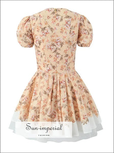 Women’s Floral v Collar Corset Style Mini Dress with Short Puff Sleeve Detail V With Sun-Imperial United States