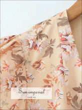 Women’s Floral v Collar Corset Style Mini Dress with Short Puff Sleeve Detail V With Sun-Imperial United States