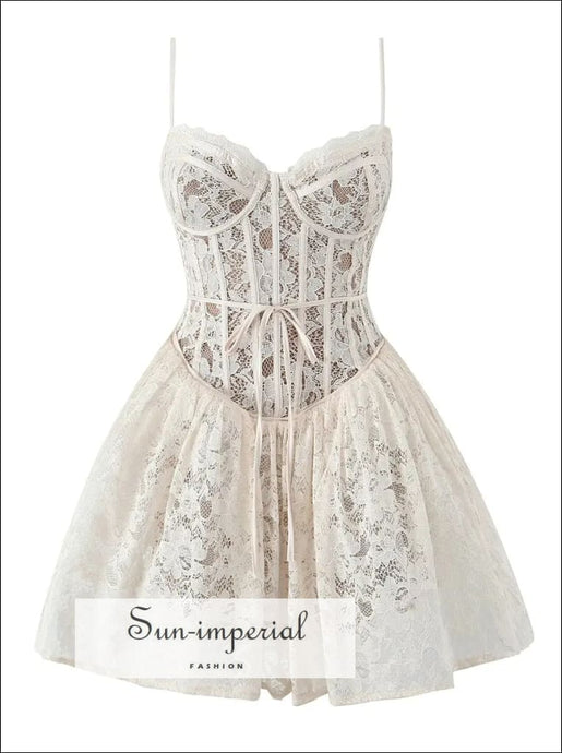 Women’s White Lace Corset Style A- Line Mini Dress Sun-Imperial United States