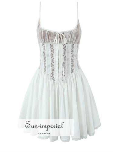 Women’s White Lace Corset Style Mini Dress with Metal Hook Detail With Sun-Imperial United States