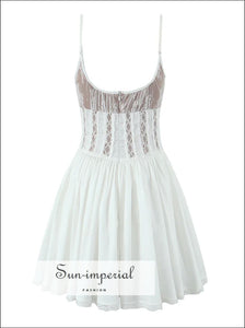 Women’s White Lace Corset Style Mini Dress with Metal Hook Detail With Sun-Imperial United States