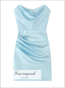 Women’s Teal Satin Ruched Bodice Tube Mini Dress Sun-Imperial United States