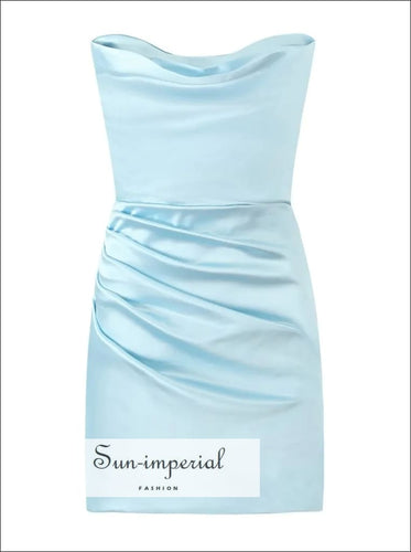 Women’s Teal Satin Ruched Bodice Tube Mini Dress Sun-Imperial United States