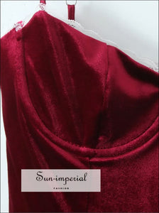 Women’s Red Wine Velvet v Neck A-line Mini Dress V A-Line Sun-Imperial United States