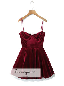 Women’s Red Wine Velvet v Neck A-line Mini Dress V A-Line Sun-Imperial United States