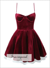 Women’s Red Wine Velvet v Neck A-line Mini Dress V A-Line Sun-Imperial United States