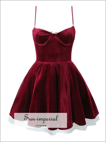 Women’s Red Wine Velvet v Neck A-line Mini Dress V A-Line Sun-Imperial United States