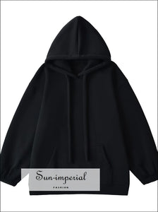 Women’s Fleece Drawstring Hooded Sweatshirt Long Sleeve Over Sized Pullover sized Sun-Imperial United States