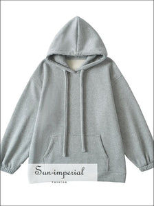 Women’s Fleece Drawstring Hooded Sweatshirt Long Sleeve Over Sized Pullover sized Sun-Imperial United States