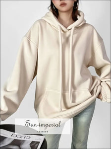 Women’s Fleece Drawstring Hooded Sweatshirt Long Sleeve Over Sized Pullover sized Sun-Imperial United States