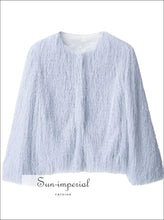 Light Blue Tassel Fringe Autumn Jacket – Women’s Loose O-neck Coat autumn outerwear, casual light blue jacket, long sleeve coat, loose fit