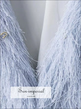 Light Blue Tassel Fringe Autumn Jacket – Women’s Loose O-neck Coat autumn outerwear, casual light blue jacket, long sleeve coat, loose fit