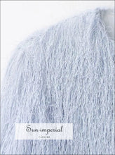 Light Blue Tassel Fringe Autumn Jacket – Women’s Loose O-neck Coat autumn outerwear, casual light blue jacket, long sleeve coat, loose fit