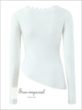 Women’s Asymmetric White Long Sleeve t Shirt with Lace Detail T With Sun-Imperial United States