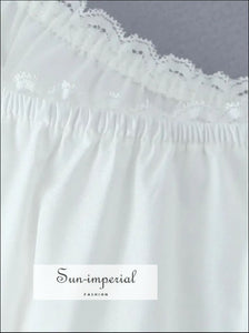 Women’s White Embroidery Elastic Waist Ankle Length Skirt with Ruffles Detail Sun-Imperial United States