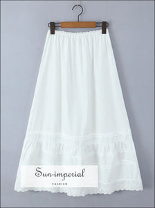 Women’s White Embroidery Elastic Waist Ankle Length Skirt with Ruffles Detail Sun-Imperial United States