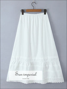 Women’s White Embroidery Elastic Waist Ankle Length Skirt with Ruffles Detail Sun-Imperial United States