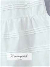 Women’s White Embroidery Elastic Waist Ankle Length Skirt with Ruffles Detail Sun-Imperial United States