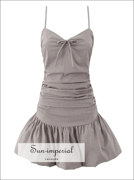 Women’s Brown Folded Waist Mini Dress with Lower Balloon Detail With Sun-Imperial United States