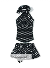 Women’s Black Polka Dot Halter Tank Top and Ruched Mini Skirt Two Piece Set And Sun-Imperial United States