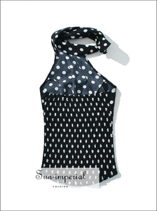 Women’s Black Polka Dot Halter Tank Top and Ruched Mini Skirt Two Piece Set And Sun-Imperial United States