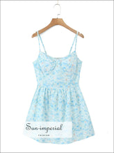 Women’s Blue Floral Corset Style Spaghetti Strap A- Line Mini Dress style Sun-Imperial United States