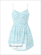 Women’s Blue Floral Corset Style Spaghetti Strap A- Line Mini Dress style Sun-Imperial United States