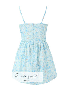 Women’s Blue Floral Corset Style Spaghetti Strap A- Line Mini Dress style Sun-Imperial United States