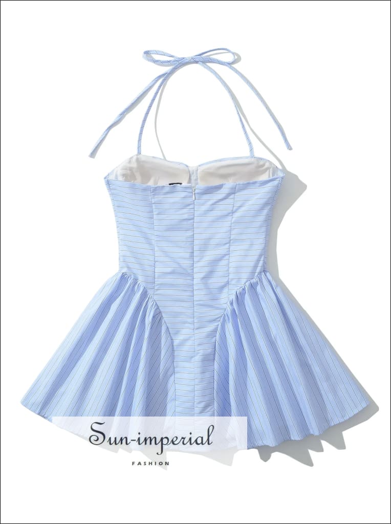 Sun-imperial - blue striped halter corset mini dress backless bow swing summer dress Sun-Imperial Sun-imperial - blue striped halter corset mini dress backless bow swing summer dress Sun-Imperial