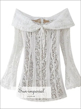 Women’s White Lace Flare Long Sleeve off Shoulder Mini Dress Off Sun-Imperial United States