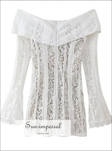 Women’s White Lace Flare Long Sleeve off Shoulder Mini Dress Off Sun-Imperial United States