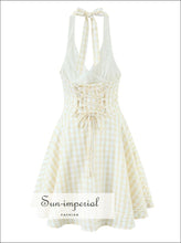 Women’s Plaid N-line Deep v Nack Mini Backless Dress Sun-Imperial United States