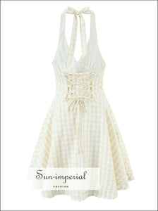 Women’s Plaid N-line Deep v Nack Mini Backless Dress Sun-Imperial United States