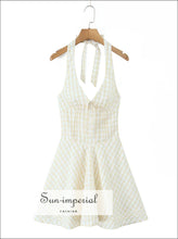 Women’s Plaid N-line Deep v Nack Mini Backless Dress Sun-Imperial United States