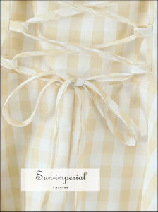 Women’s Plaid N-line Deep v Nack Mini Backless Dress Sun-Imperial United States