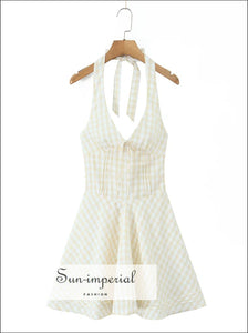 Women’s Plaid N-line Deep v Nack Mini Backless Dress Sun-Imperial United States