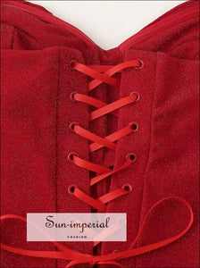 Women’s Black Mini Dress with a Lace Up Corset Back Detail Detail, Red With Sun-Imperial United States