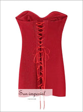 Women’s Black Mini Dress with a Lace Up Corset Back Detail Detail, Red With Sun-Imperial United States