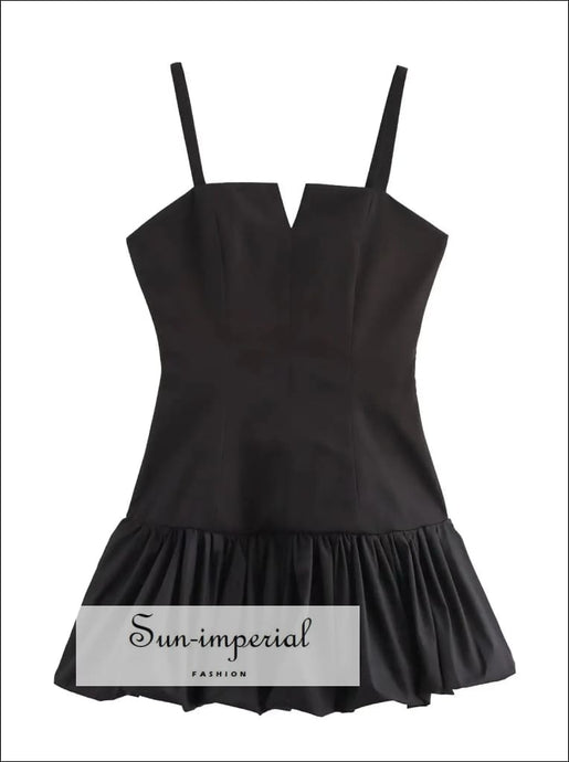 Women Solid Black Spliced A-line Pleated Mini Dress Sun-Imperial United States