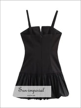 Women Solid Black Spliced A-line Pleated Mini Dress Sun-Imperial United States