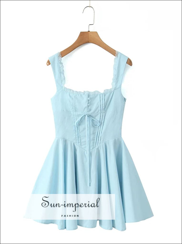 Women’s A-line Mini Dress with Buttons and Lace Detail A-Line With And Sun-Imperial United States