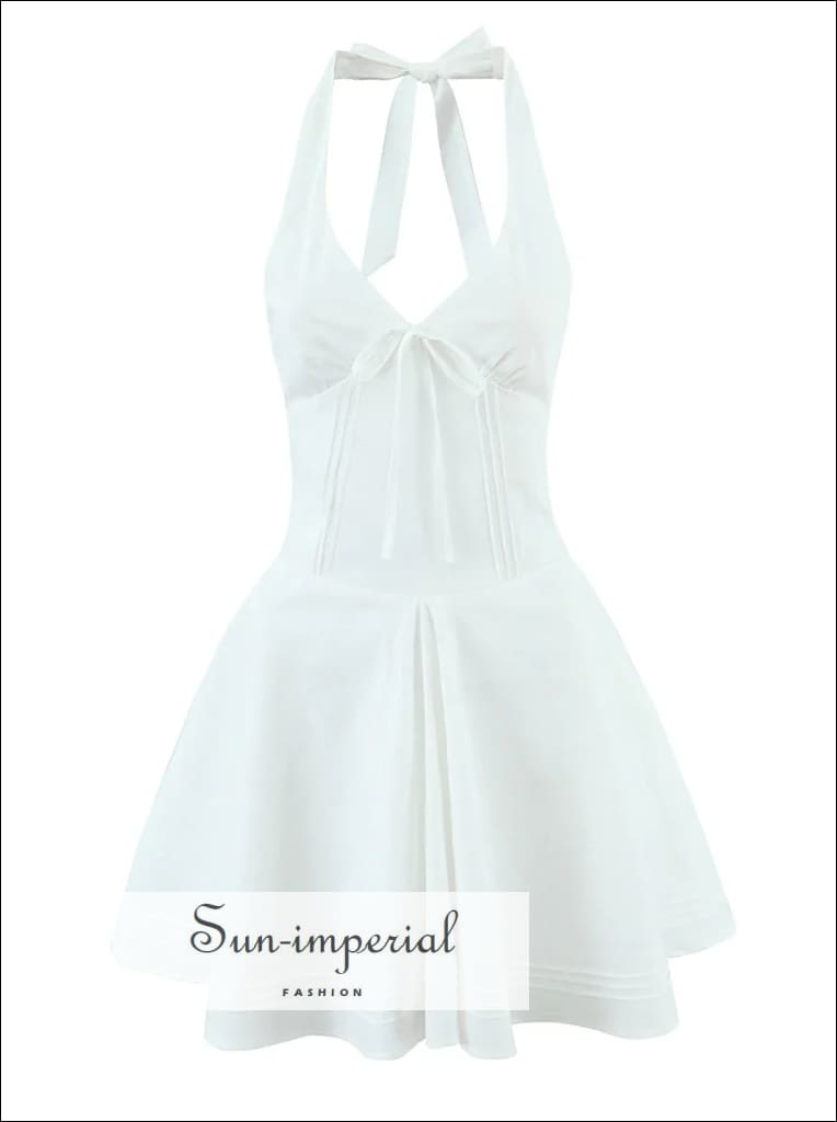 Sun-imperial - women's White halter n-line deep v nack mini backless dress White / L Sun-imperial - women's White halter n-line deep v nack mini backless dress White / L